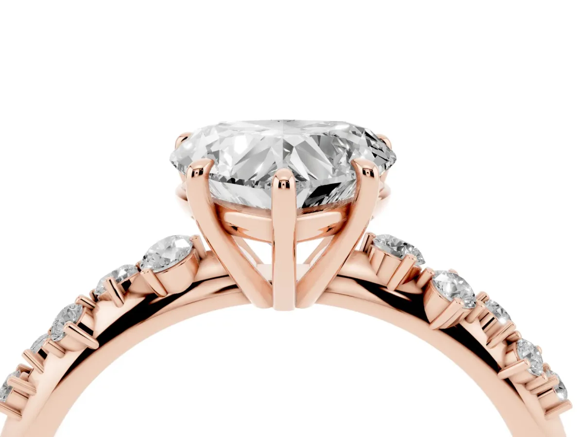 Heart Cut Diamond Cluster Side Stone Solitaire Ring with Prong Setting Rose gold