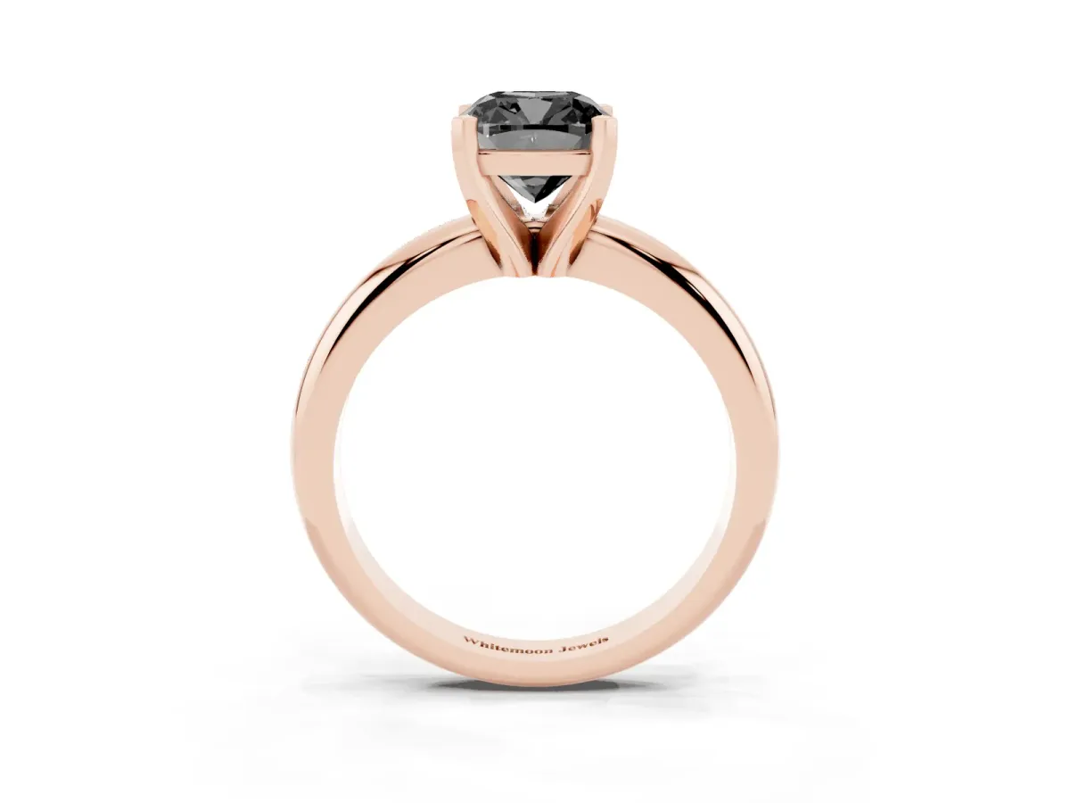 Fancy Black Cushion Cut Diamond Solitaire Engagement Ring with Round Band and Four-Prong Setting Rose gold