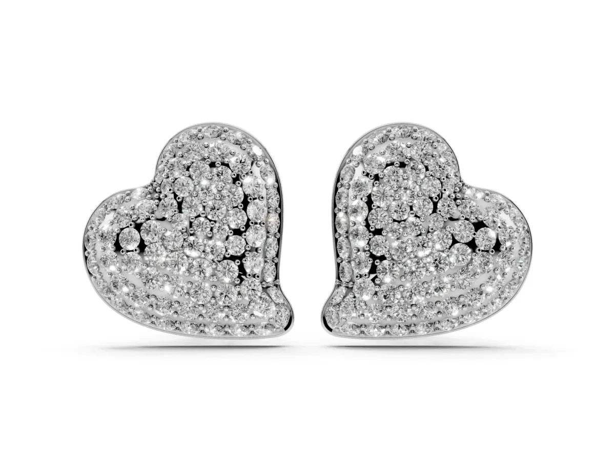 Round Diamond Heart Pavé Stud Earrings Silver