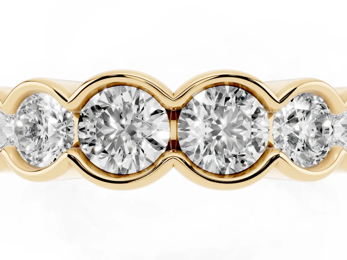 Round Diamond Scalloped Bezel Set Eternity Band Yellow gold