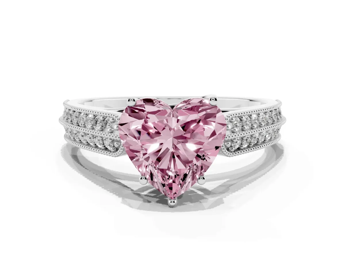 Fancy Pink Heart Cut Cut Pave Split Shank Engagement Ring with Four-Prong Setting Silver