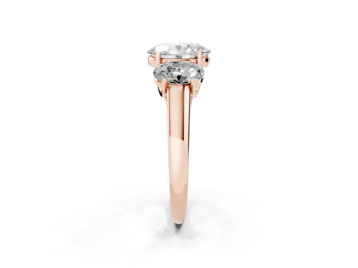 Three-Stone Oval Cut Diamond Engagement Ring with Prong Setting Rose gold