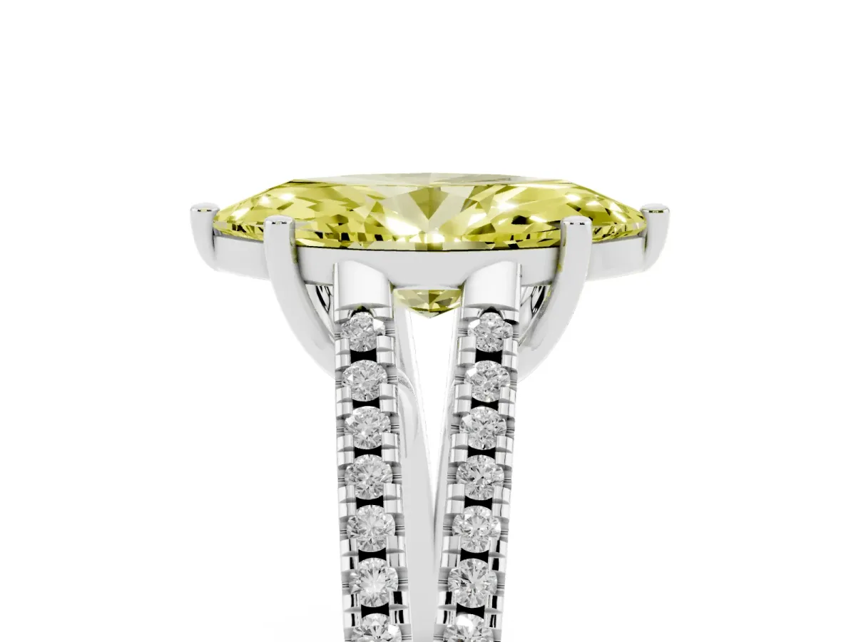 Fancy Yellow Marquise Cut Diamond Solitaire Engagement Ring with Split Shank Pavé Band Silver