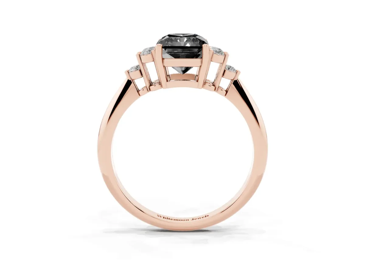 Fancy Black Radiant Cut Cut Diamond Cluster Ring with Solitaire Band and Four-Prong Setting Rose gold