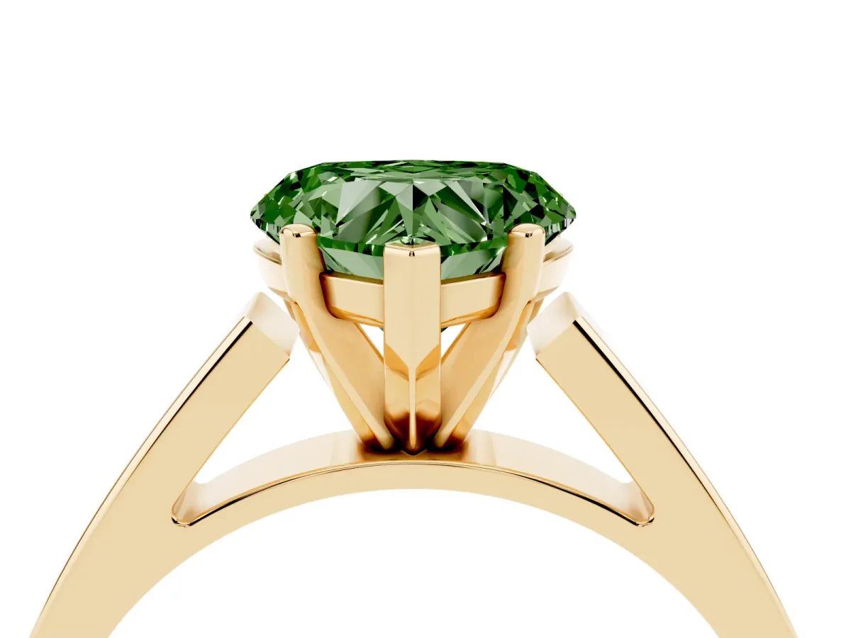 Fancy Green Heart Cut Solitaire Engagement Ring with Four-Prong Setting and Tapered Band Yellow gold