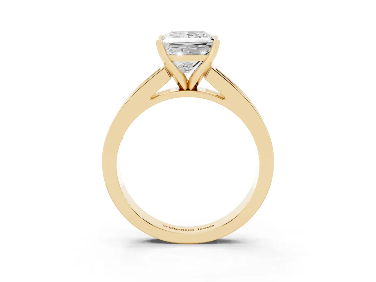 Princess Cut Solitaire Diamond Ring with Channel-Set Band and Four-Prong Setting Yellow gold
