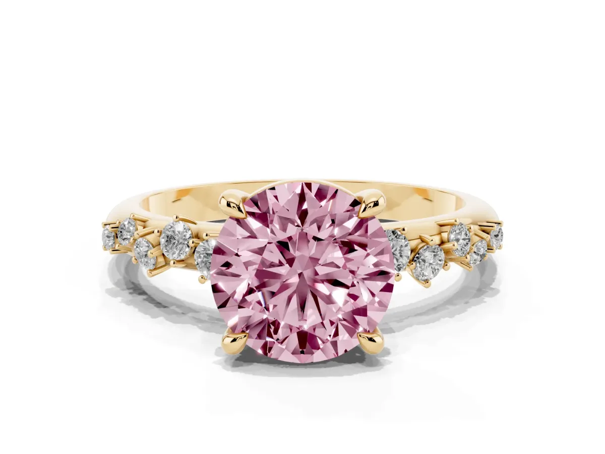 Fancy Pink Round Cut Cut Diamond Vine Band with Four-Prong Setting Yellow gold