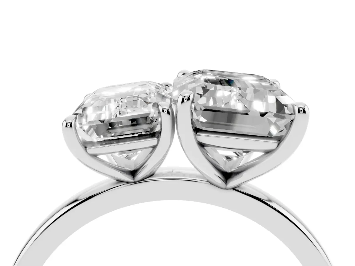 Emerald Cut and Emerald Cut Toi Moi Ring with Prong Setting Silver