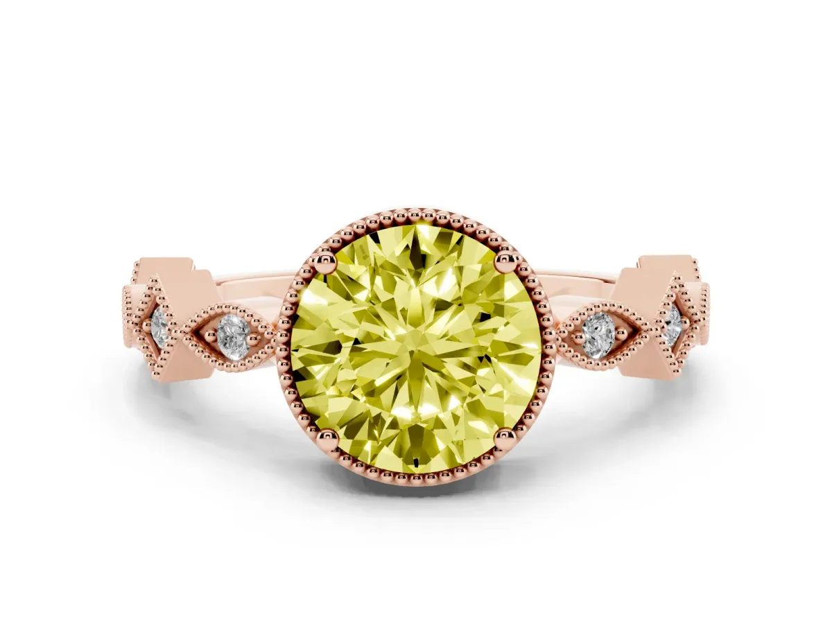 Fancy Yellow Round Cut Milgrain Marquise Diamond Twist Band Ring Rose gold