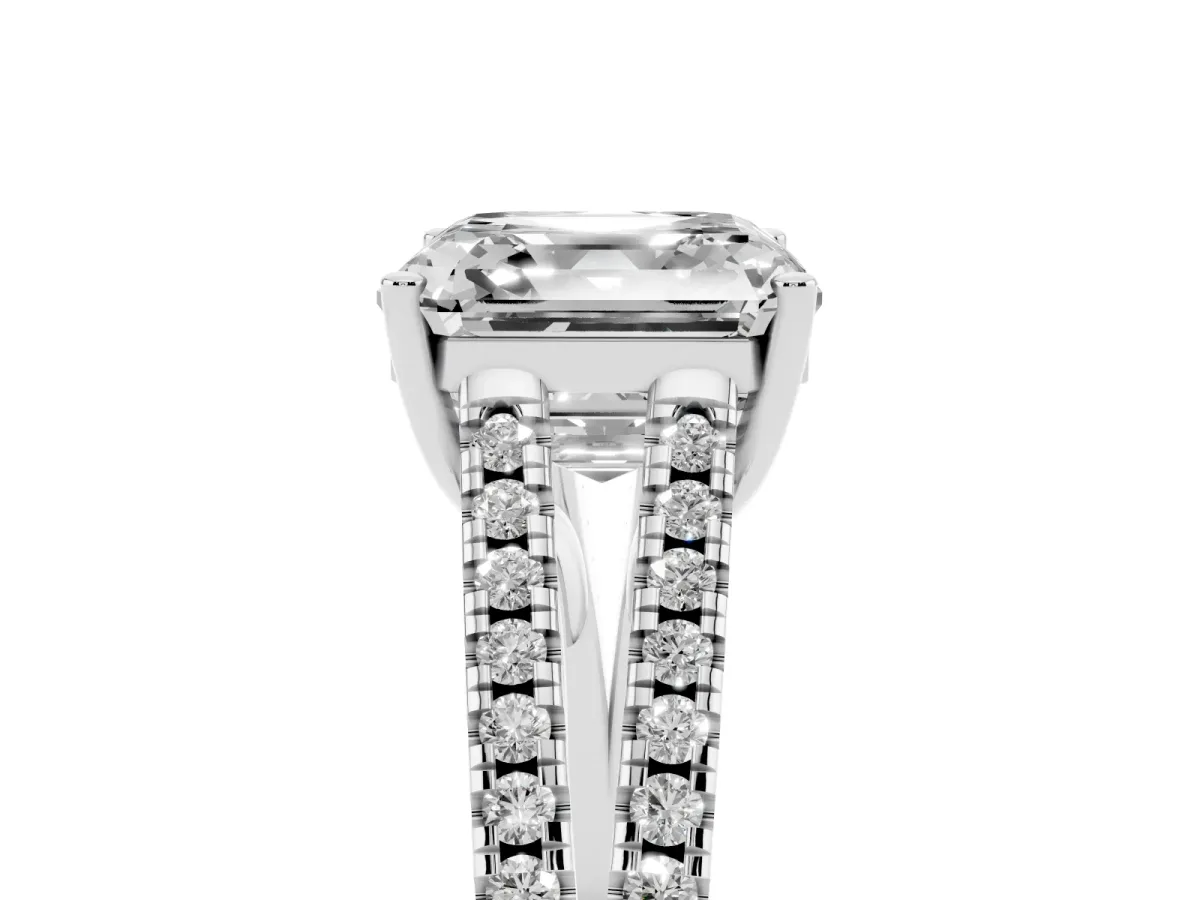 Asscher Cut Diamond Solitaire Engagement Ring with Split Shank Pavé Band Platinum