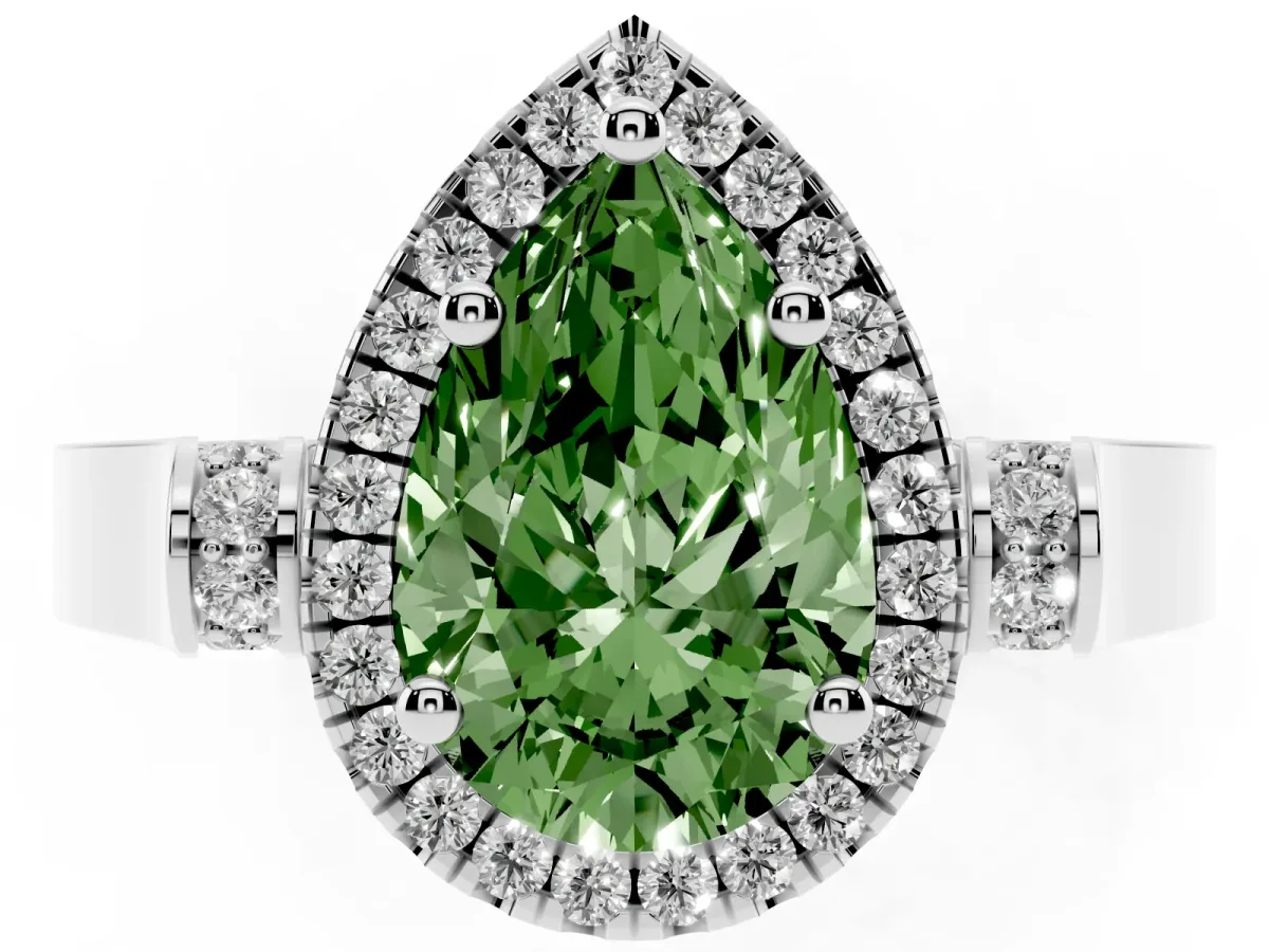 Fancy Green Pear Cut Halo Pave Split Shank Prong Setting Ring Silver