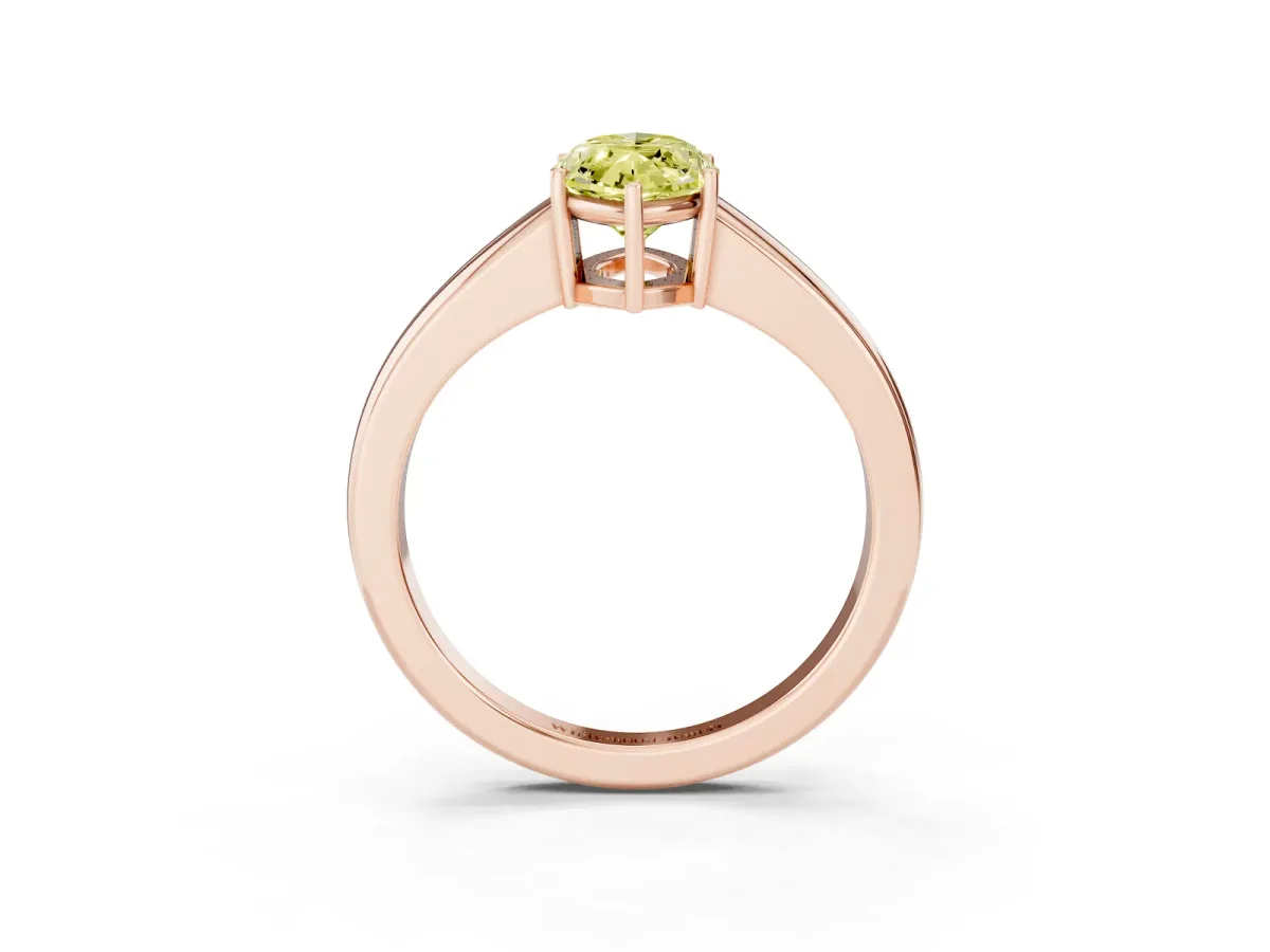 Fancy Yellow Marquise Cut Solitaire Diamond Ring with Tapered Band and Four-Prong Setting Rose gold