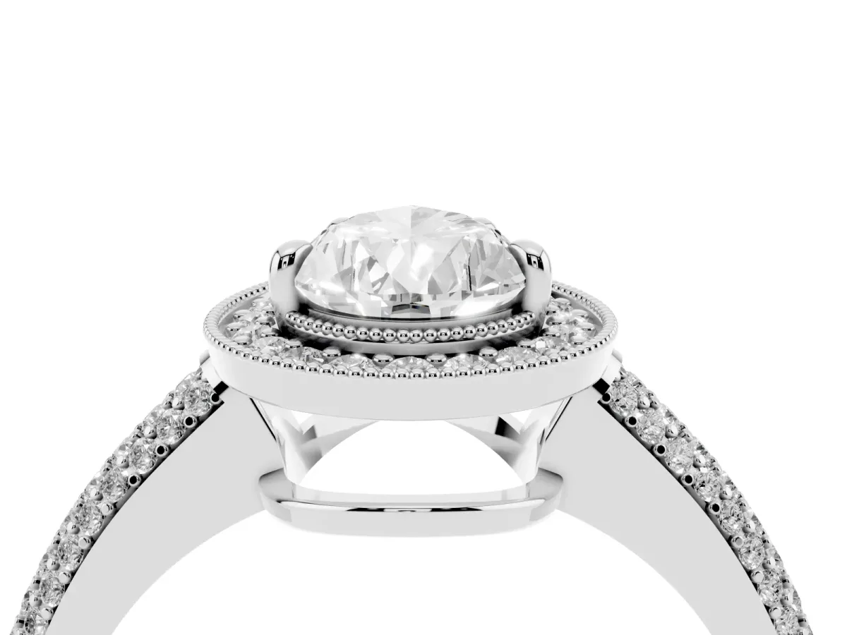 Pear Cut Cut Halo Diamond Pave Band with Four-Prong Setting Silver
