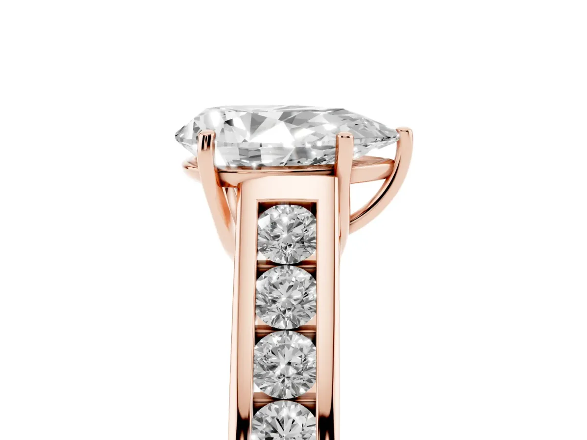 Pear Cut Brilliant Channel-Set Solitaire Ring with Four-Prong Setting Rose gold