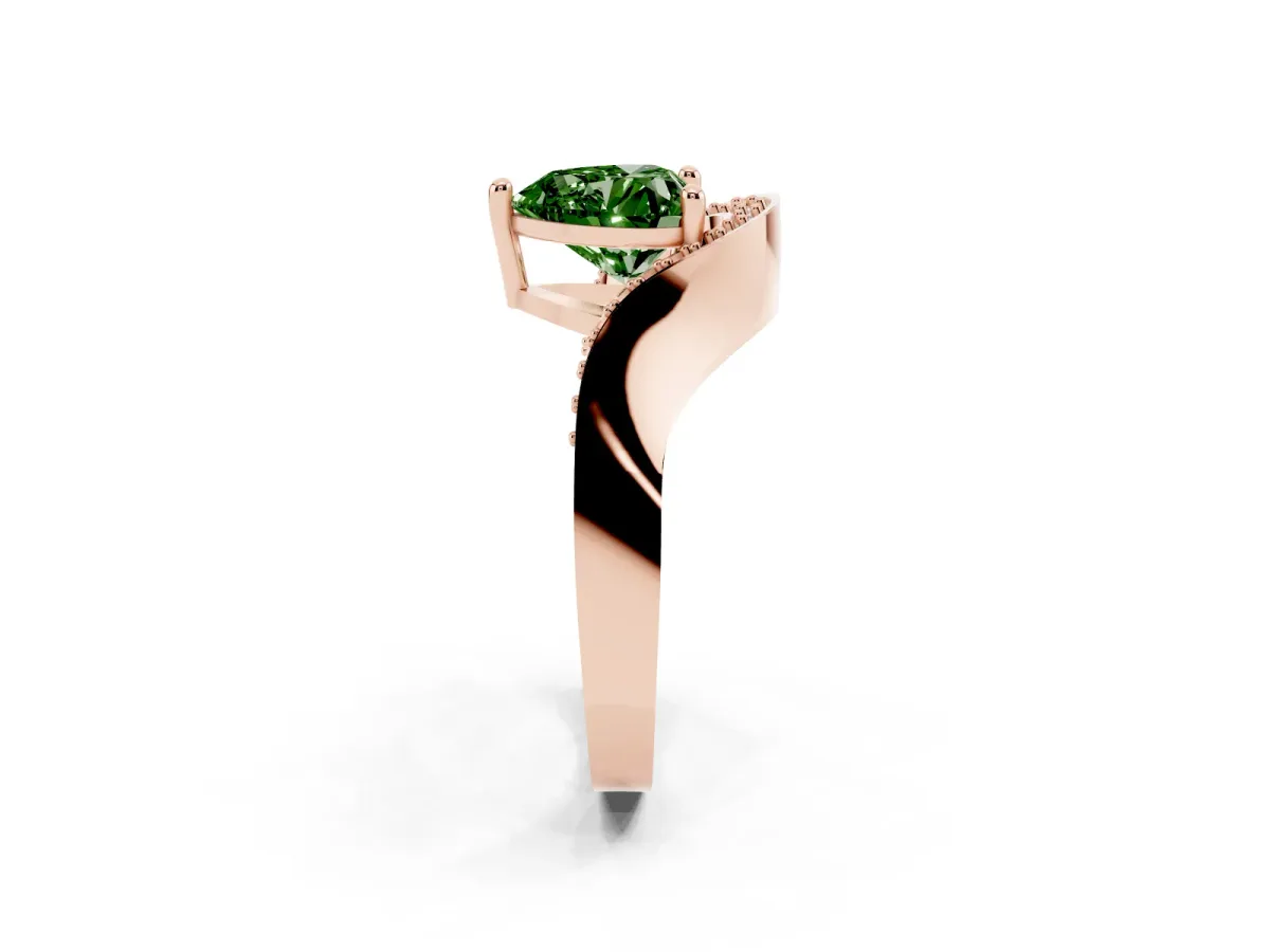 Fancy Green Heart Cut Solitaire Diamond Engagement Ring with Pave Band and Four-Prong Setting Rose gold