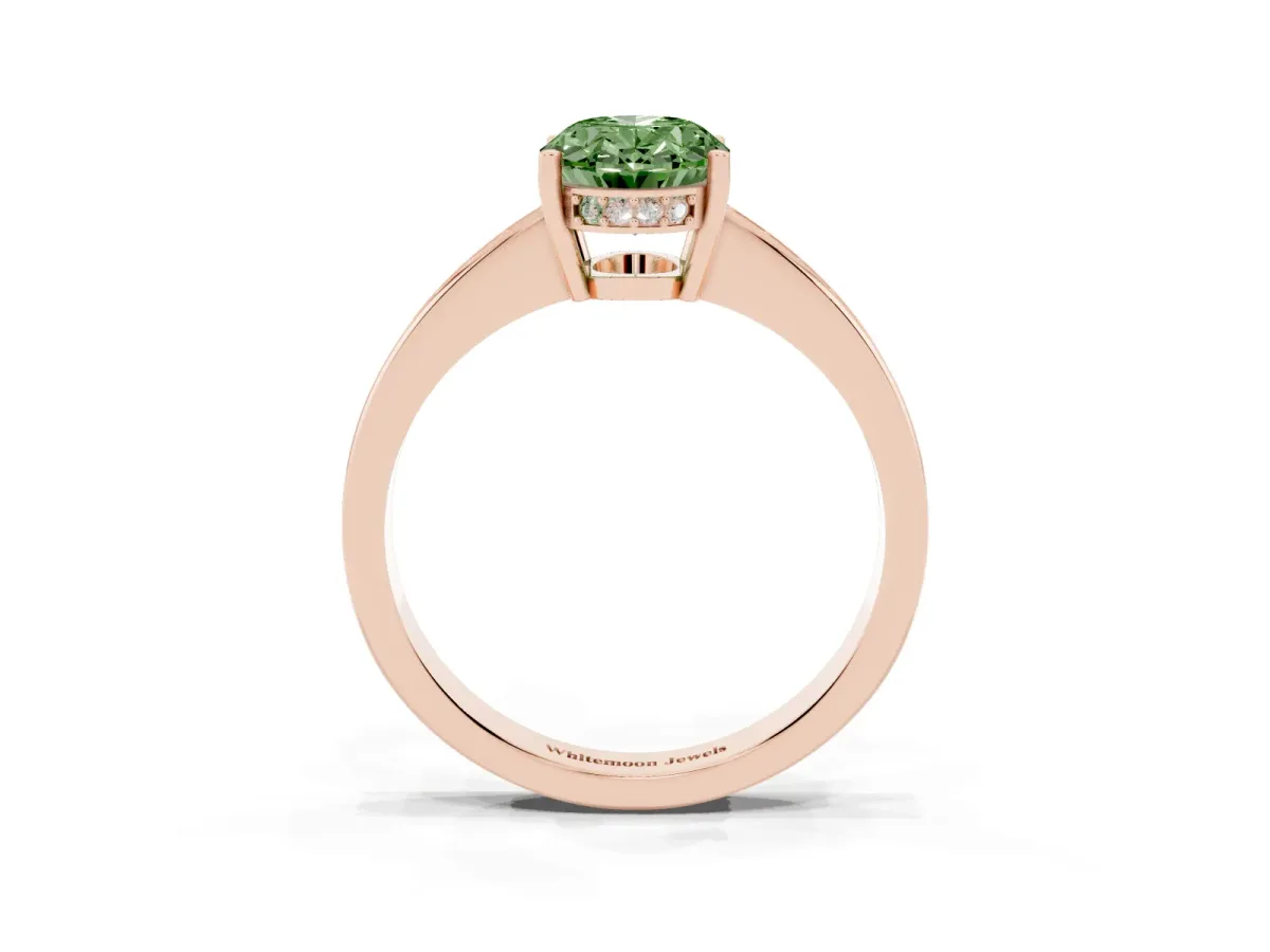 Fancy Green Oval Cut Solitaire Pavé Band Prong Setting Ring Rose gold
