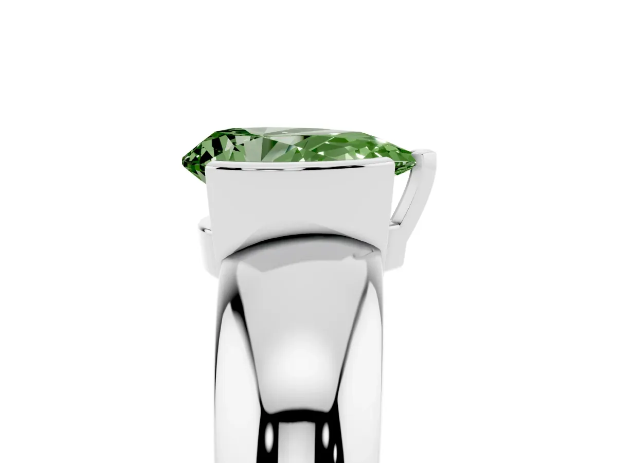 Fancy Green Pear Cut Solitaire Tension Set Diamond Ring with Wide Band Silver