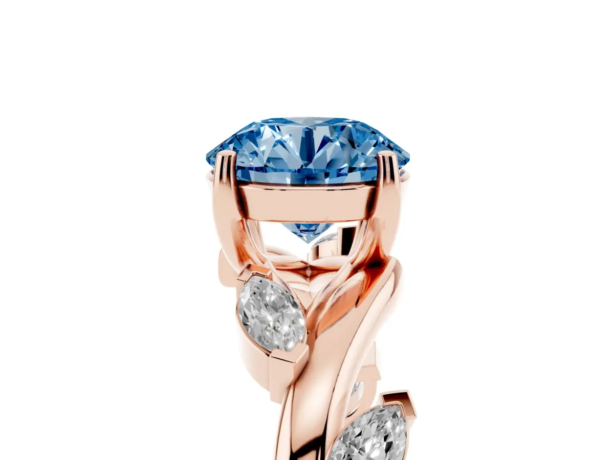 Fancy Blue Round Cut Solitaire Twisted Band Marquise Accent Prong Setting Ring Rose gold