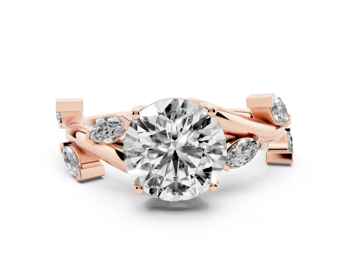 Round Cut Solitaire Twisted Band Marquise Accent Prong Setting Ring Rose gold