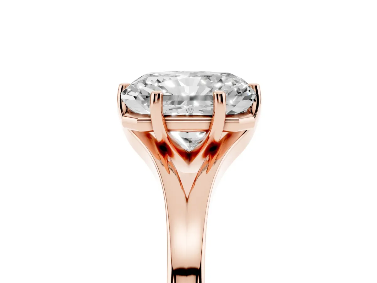 Radiant Cut Solitaire Diamond Ring with Six-Prong Setting and Tapered Band Rose gold