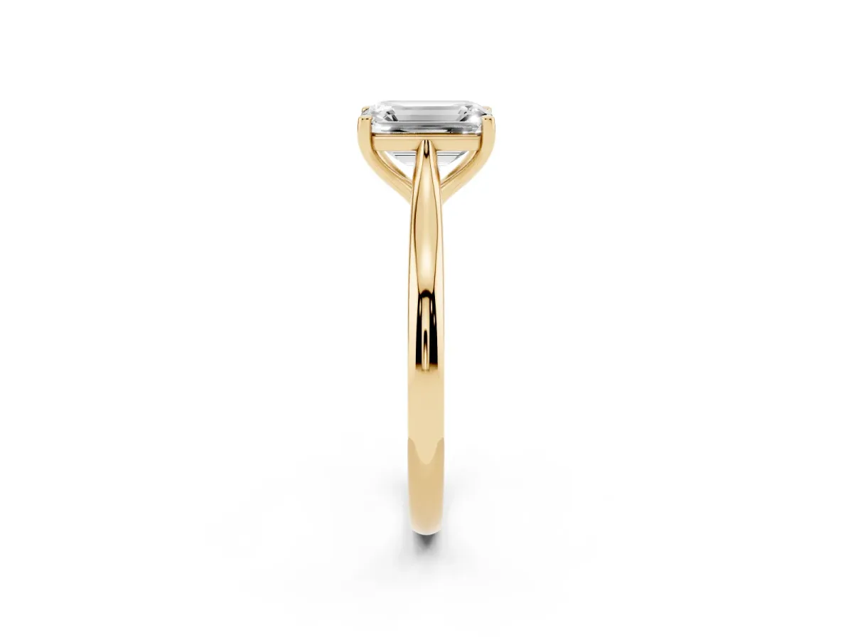 Emerald Cut Cut Solitaire Ring with Cathedral Band and Four-Prong Setting Yellow gold