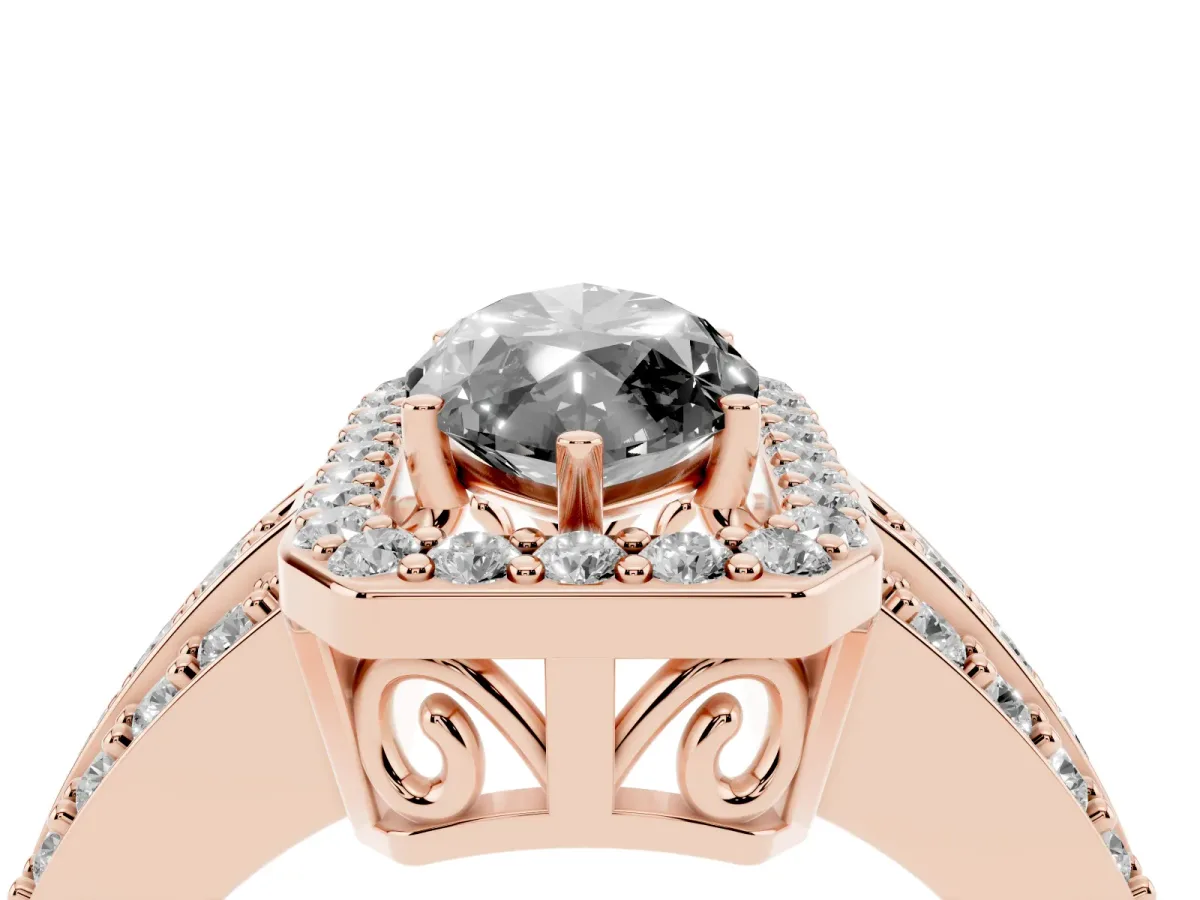 Fancy Black Marquise Cut Halo Diamond Ring with Round Split Shank and Prong Setting Rose gold