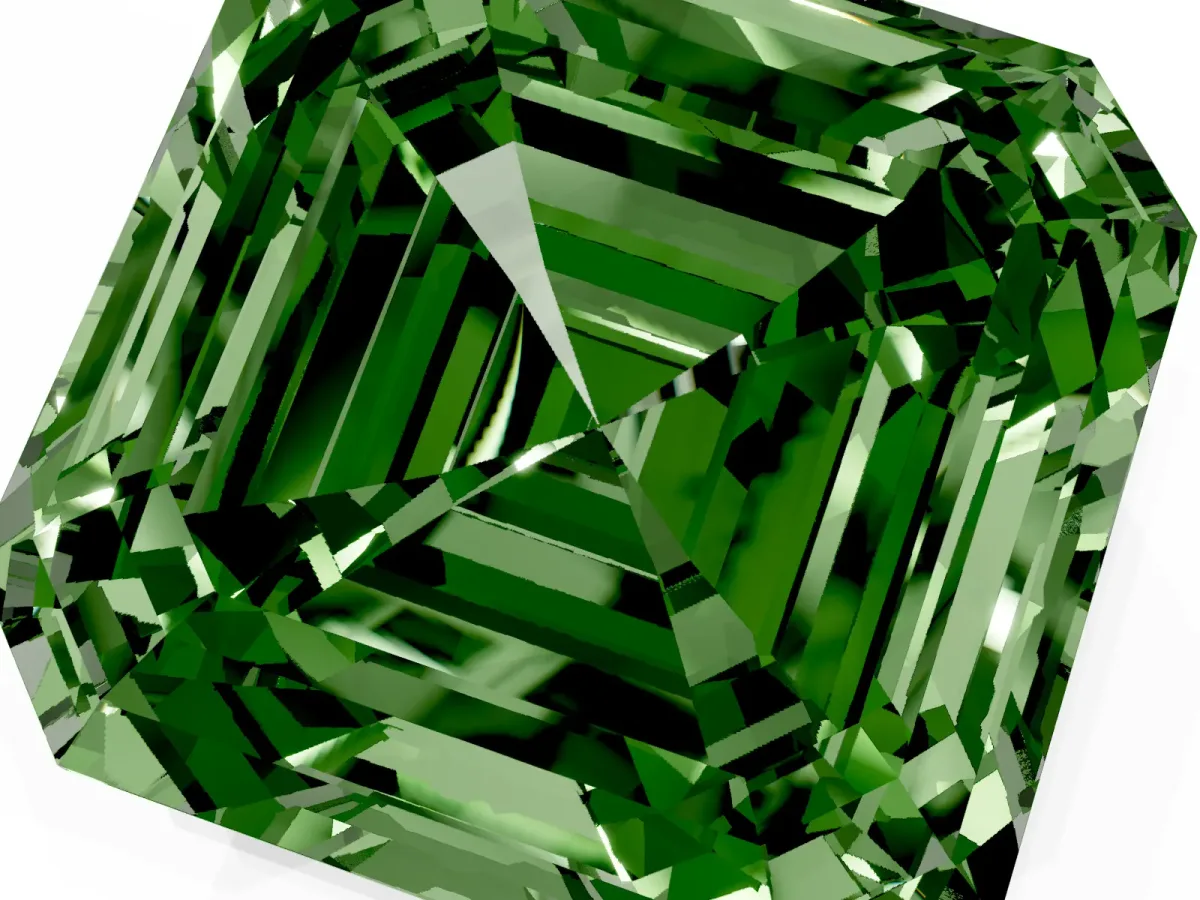 Fancy Green Asscher Cut Halo Diamond Ring with Milgrain Edge and Round Prong Setting Rose gold