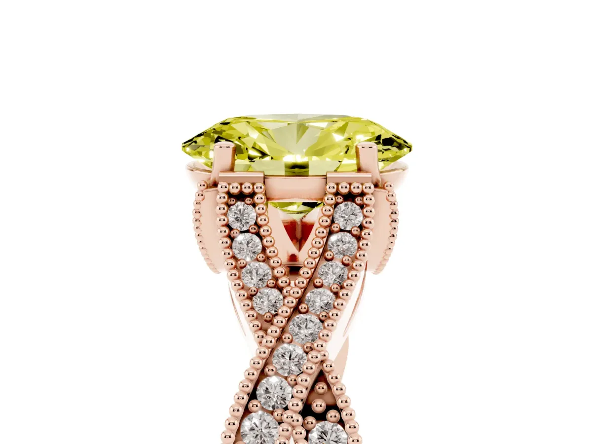 Fancy Yellow Oval Cut Cut Diamond Twisted Band with Milgrain Pave Setting and Four-Prong Setting Rose gold