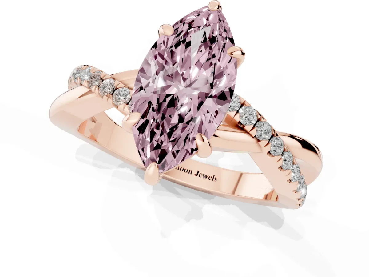 Fancy Pink Marquise Cut Cut Diamond Twist Band Solitaire with Prong Setting Rose gold