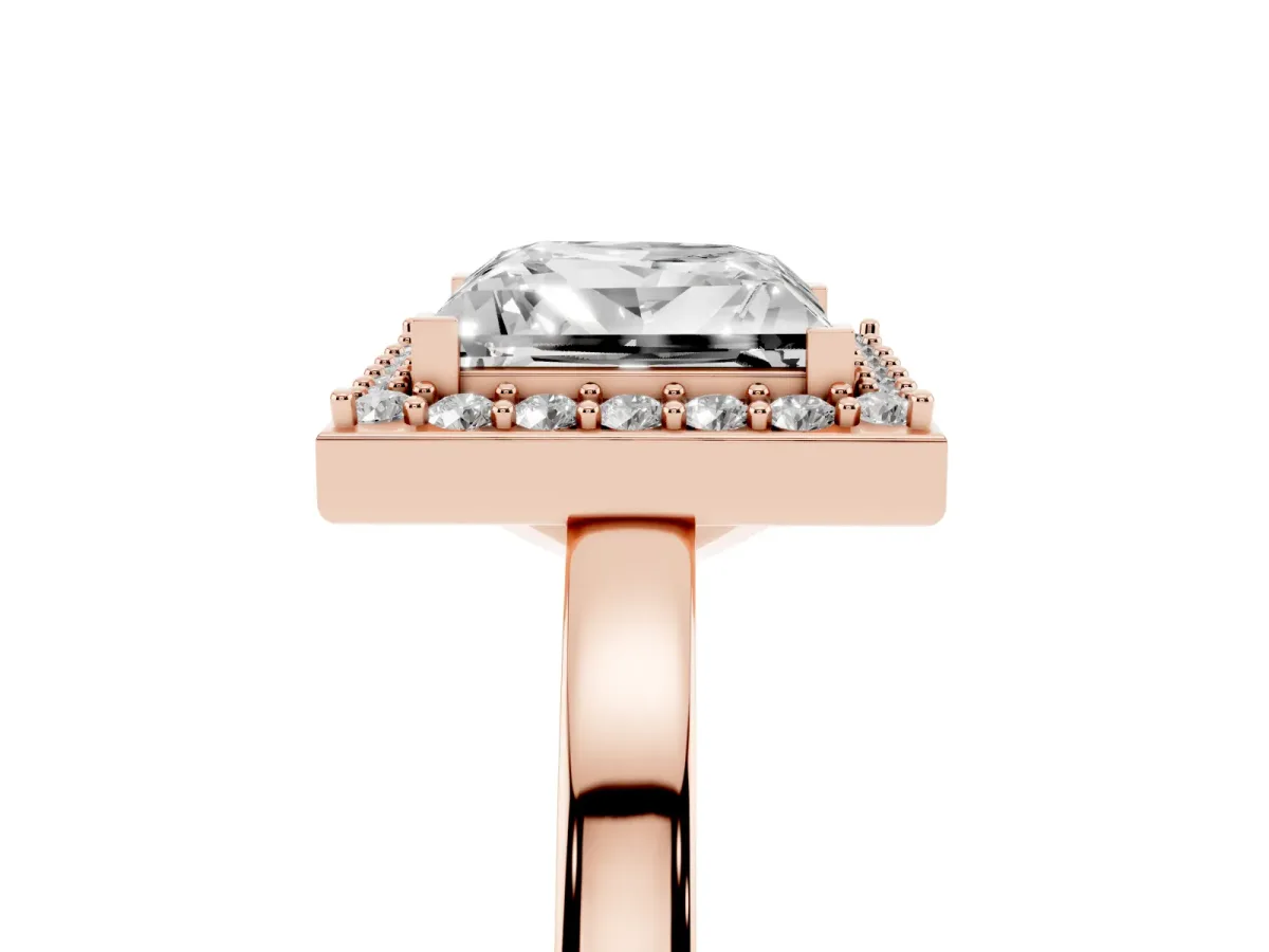 Princess Cut Halo Diamond Ring with Solitaire Band and Prong Setting Rose gold
