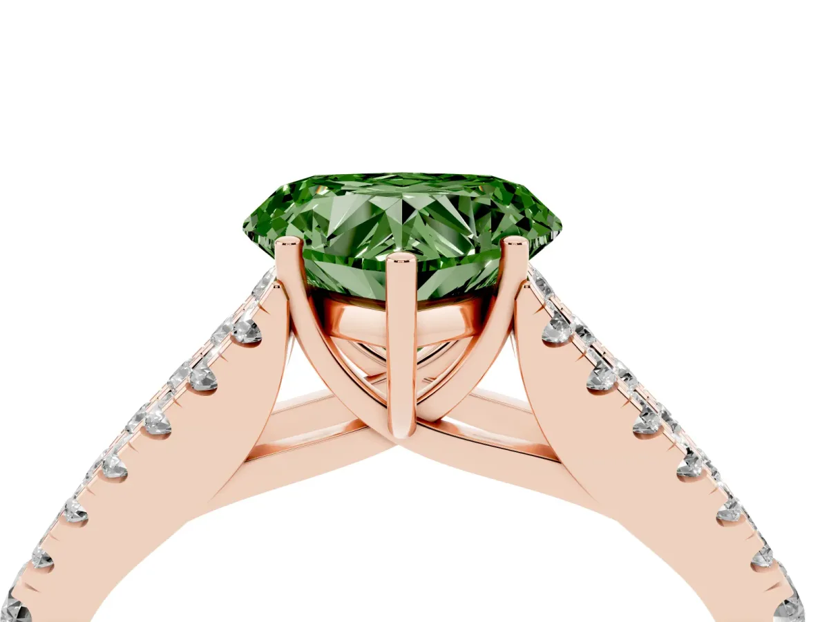 Fancy Green Heart Cut Diamond Split Shank Pavé Engagement Ring with Four-Prong Setting Rose gold