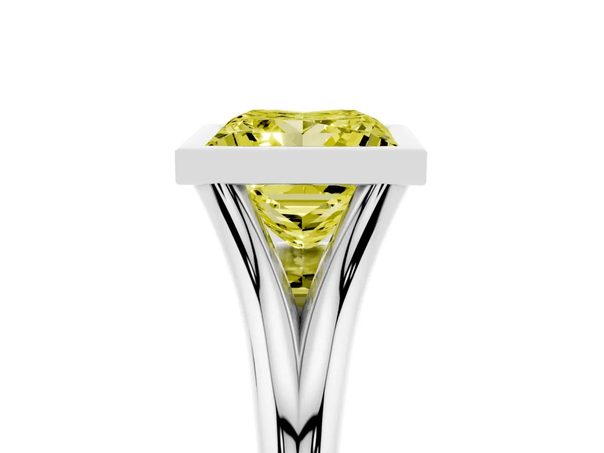 Fancy Yellow Bezel Set Princess Cut Cut Solitaire Ring with Tapered Band Silver