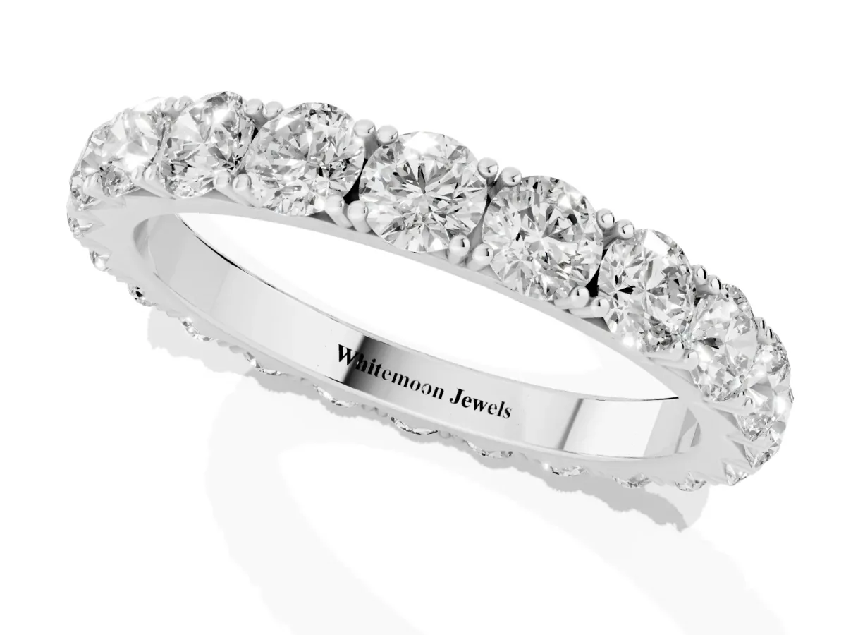 Round Diamond Eternity Band with Pavé Setting and Shared Prong Platinum