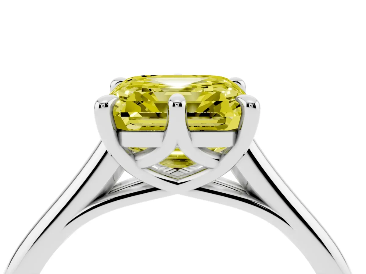 Fancy Yellow Asscher Cut Solitaire Engagement Ring with Six-Prong Setting and Classic Band Silver