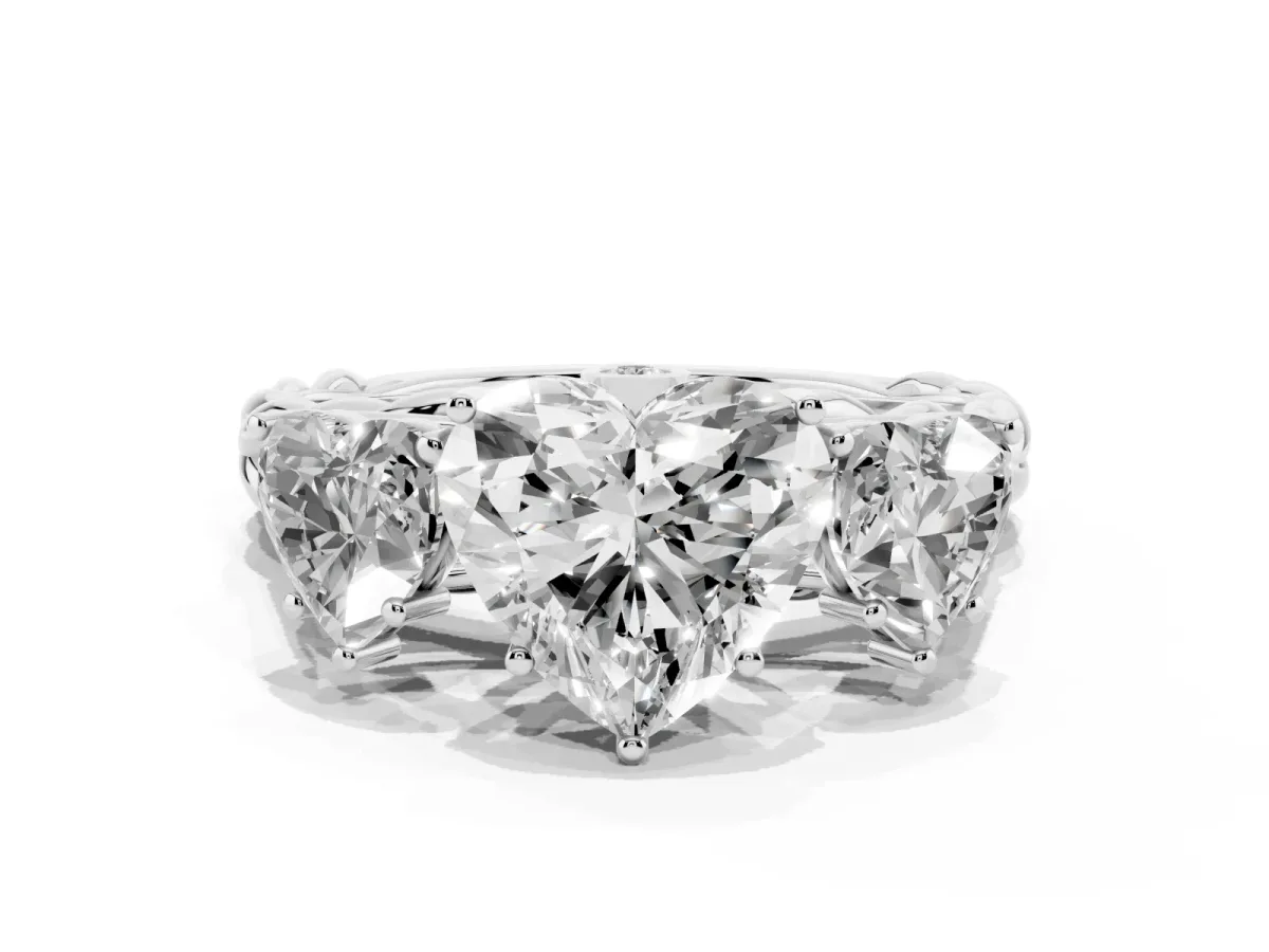 Three-Stone Heart Cut Diamond Braided Band Ring with Four-Prong Setting Platinum