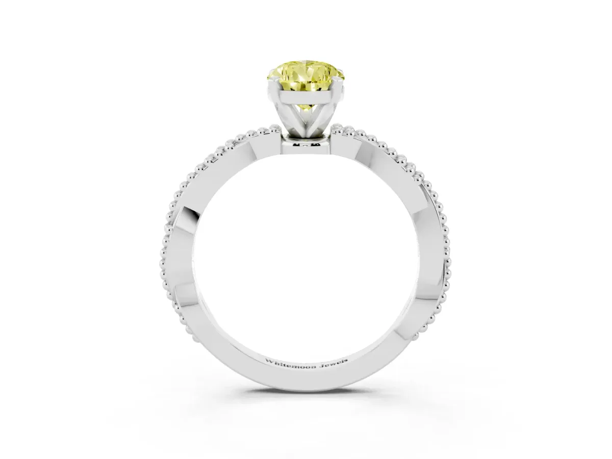 Fancy Yellow Pear Cut Solitaire Twisted Band with Bead Prong Setting Silver