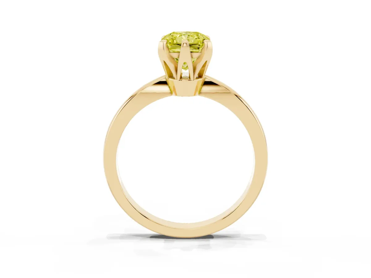 Fancy Yellow Radiant Cut Solitaire Engagement Ring with Six-Prong Setting and Tapered Band Yellow gold