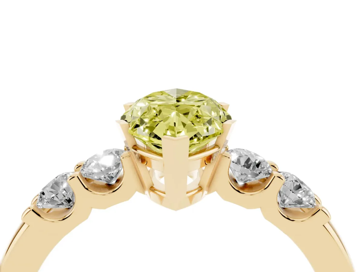 Fancy Yellow Marquise Cut Brilliant Cut Diamond Five-Stone Prong Set Engagement Ring with Channel Band Yellow gold