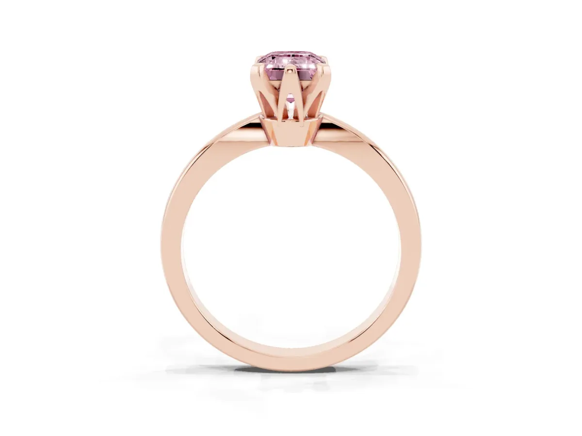 Fancy Pink Emerald Cut Solitaire Engagement Ring with Six-Prong Setting and Tapered Band Rose gold
