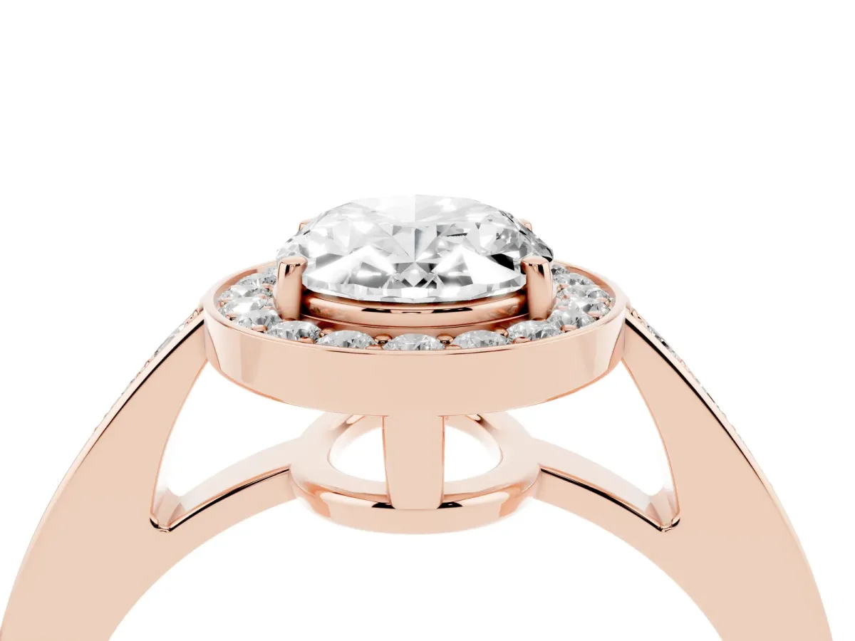 Oval Cut Halo Pavé Diamond Engagement Ring with Bezel Setting Rose gold