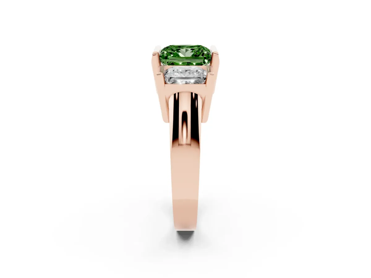 Fancy Green Three Stone Princess Cut Cut Channel Set Diamond Ring Rose gold
