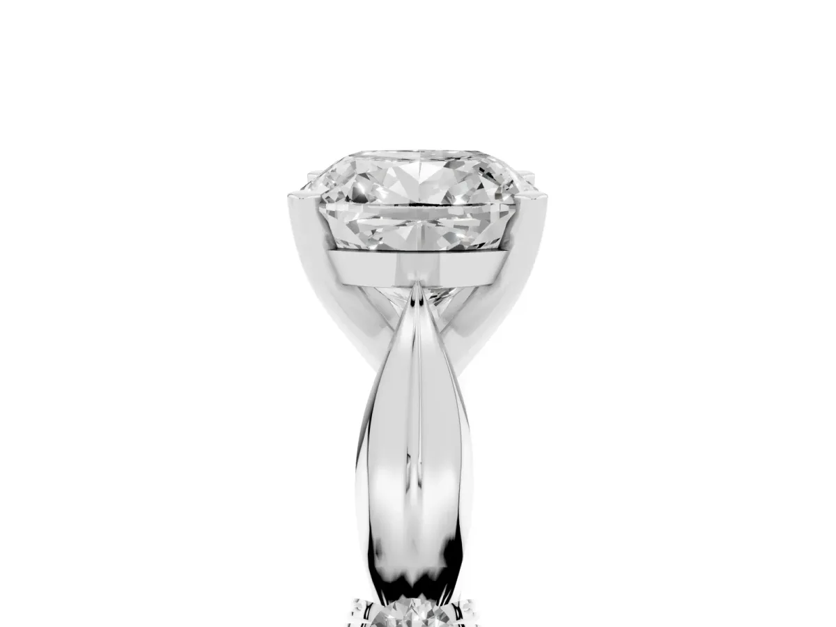Cushion Cut Solitaire Diamond Twisted Band with Four-Prong Setting Silver