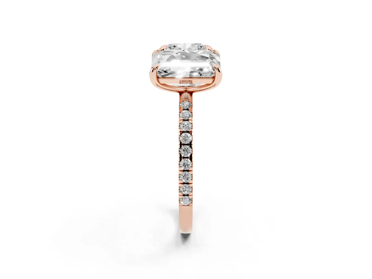 Cushion and Emerald Toi Moi Ring with Prong Setting and Micro Pave Band Rose gold