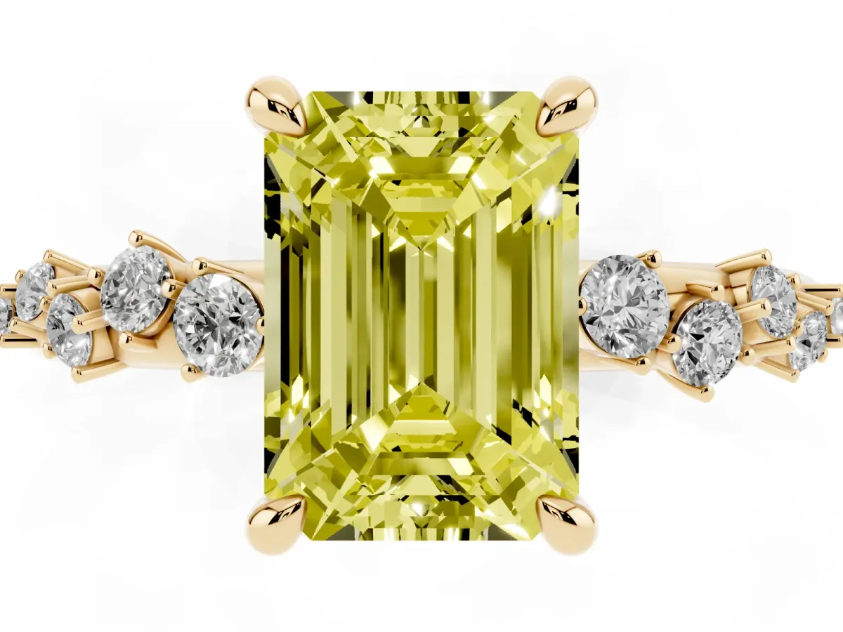 Fancy Yellow Emerald Cut Cut Diamond Vine Band with Four-Prong Setting Yellow gold