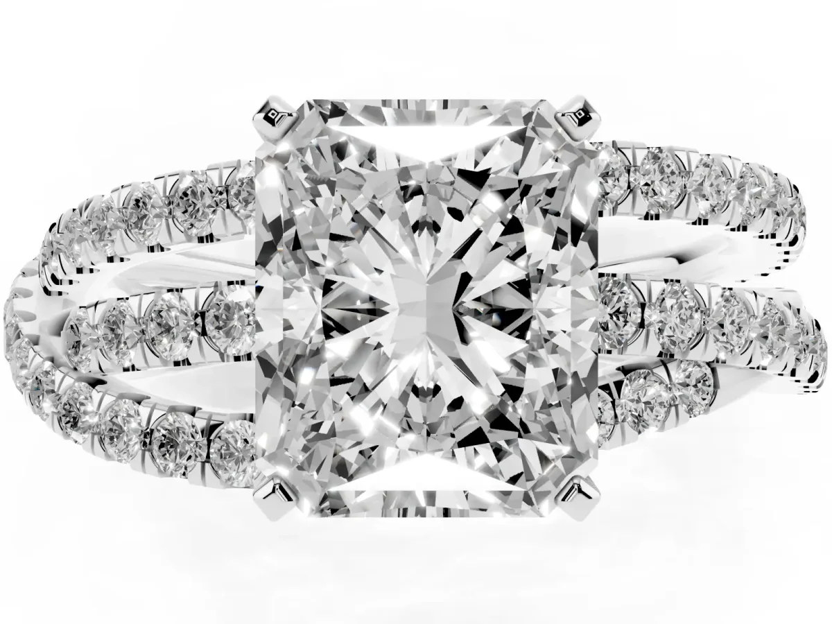 Radiant Cut Solitaire Twist Band with Pavé Setting and Four-Prong Setting Silver
