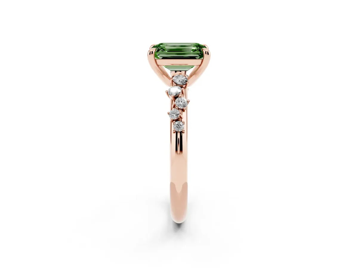 Fancy Green Emerald Cut Cut Diamond Vine Band with Four-Prong Setting Rose gold