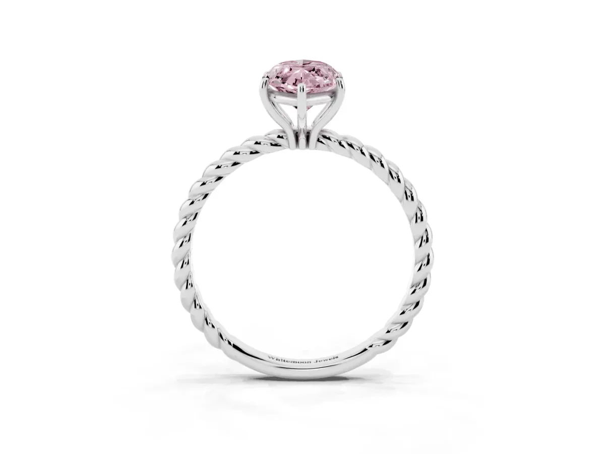 Fancy Pink Marquise Cut Solitaire Twist Band Ring with Four-Prong Setting Silver