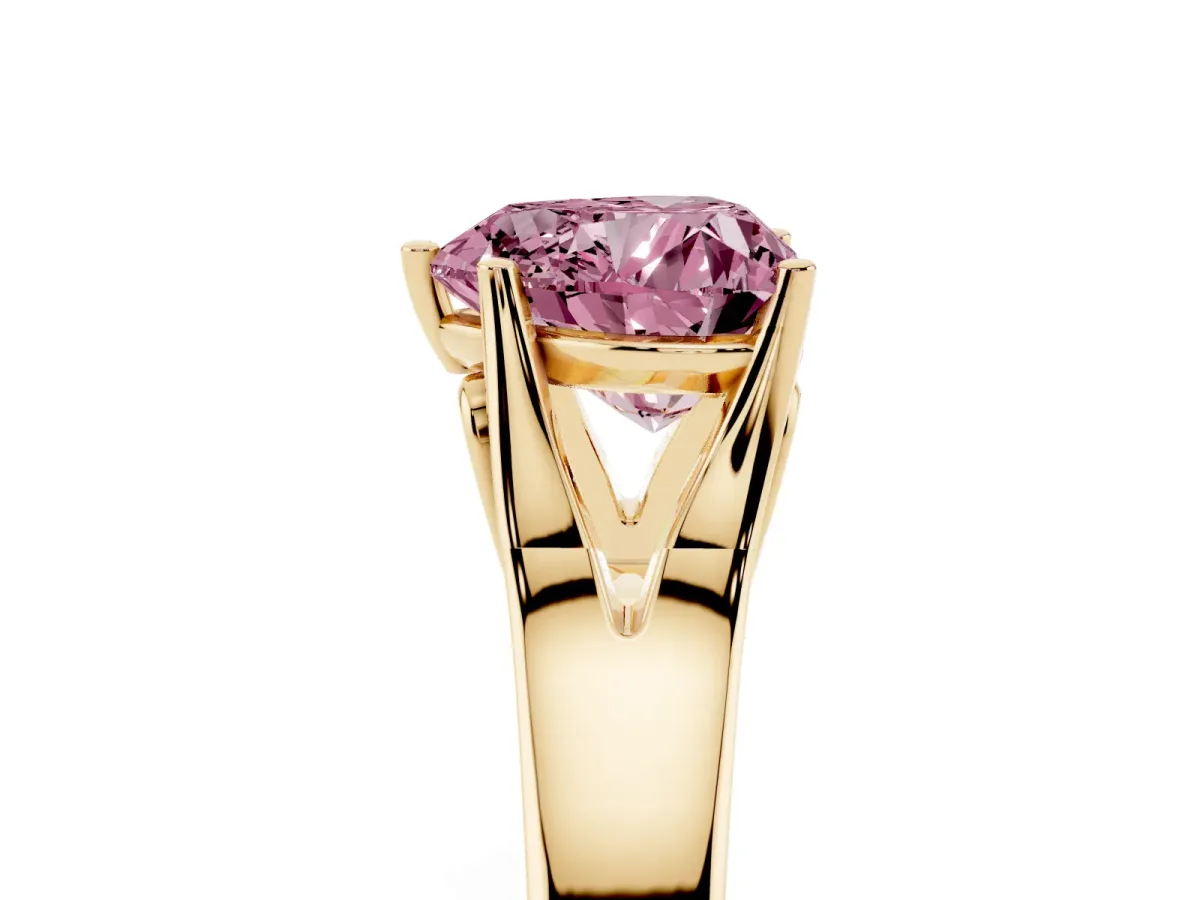 Fancy Pink Heart Cut Solitaire Diamond Ring with Cathedral Band and Four-Prong Setting Yellow gold