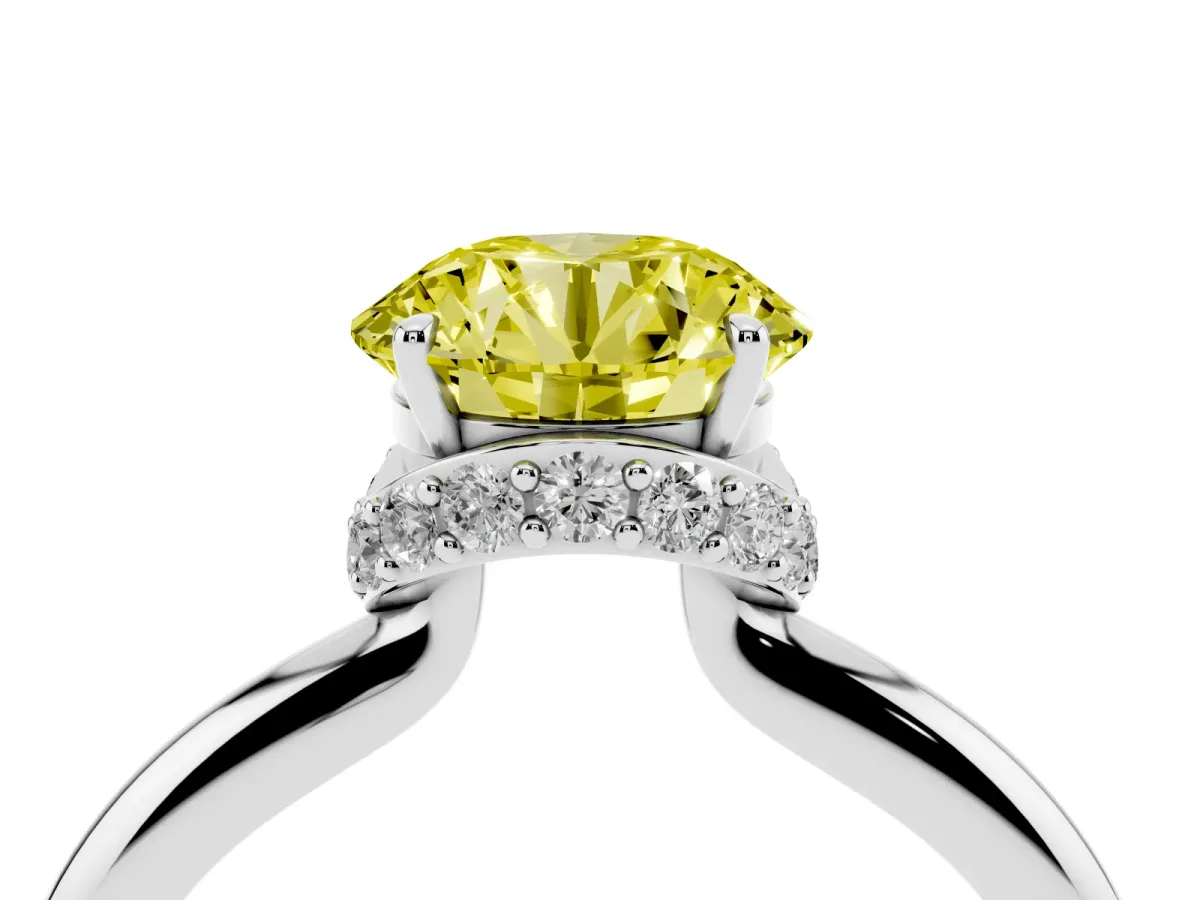 Fancy Yellow Round Cut Brilliant Solitaire Engagement Ring with Six-Prong Setting and Classic Band White gold