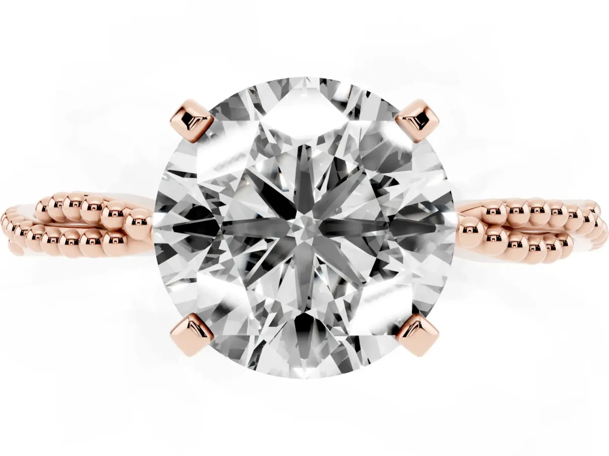 Round Cut Solitaire Twisted Band with Bead Prong Setting Rose gold